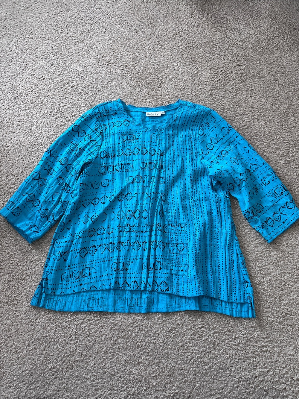 Habitat Turquoise and Black Patterned Textured Scoop Neck Tunic